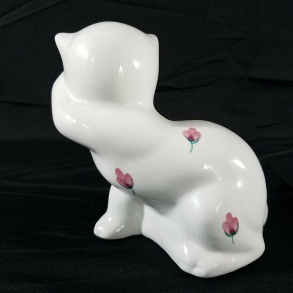 ELPA Alcobaca Porcelain White Cat Painted Flowers Blue Eye Portugal Paw on Eye - Picture 2 of 11
